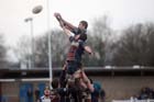 Tynedale's Graeme Dunn wins the line-out against Old Albanians. Photo: David T. Hewitson/Sports for All Pics